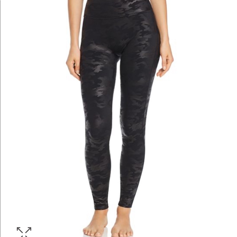 Spanx Faux Black Leather Camo Leggings, S